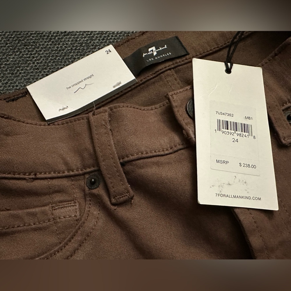 7 For All Mankind HW Cropped Straight Jeans – Two-Tone Brown - Size 24 - NWT - Picture 7 of 8
